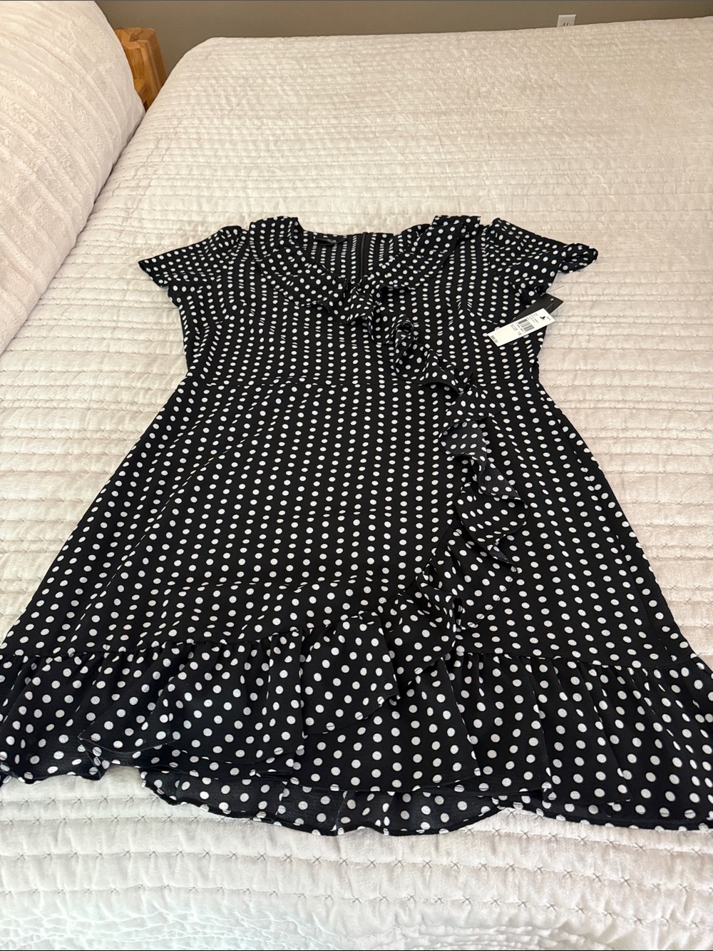 AGB Black and White Polka Dot Mini Dress with Ruffle Trim